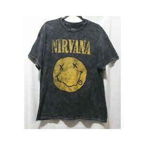 Nirvana Smiley Face Graphic T-Shirt Men’s XL Gray Vintage Grunge Band Tee